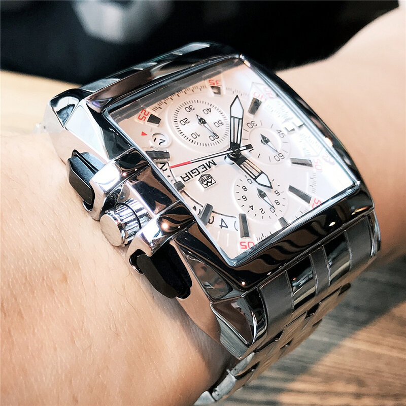 Megir moda mens relógios top marca de luxo relógio de quartzo homens data de aço à prova d' água esporte relógio relogio masculino