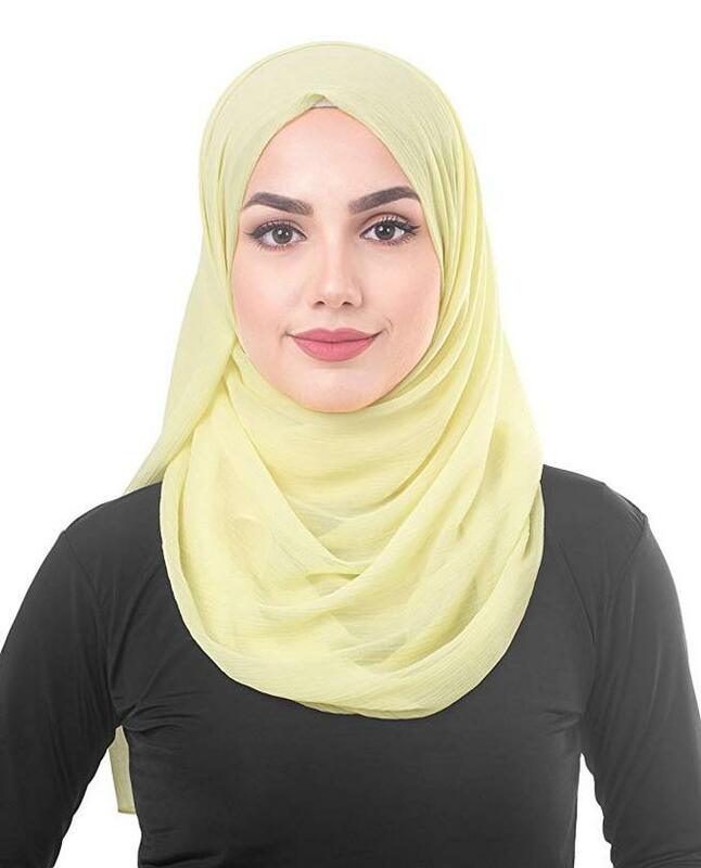 Novo cachecol puro de chiffon para moças, envoltório feminino hijab rugas cachecol muçulmano malásia hijab respirável, plissado, grande xale feminino