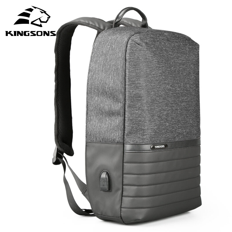 Kingsons-15 인치 노트북 백팩 USB 충전 도난 방지 배낭 남성용, 여행 방수 학교 가방 남성 Mochila