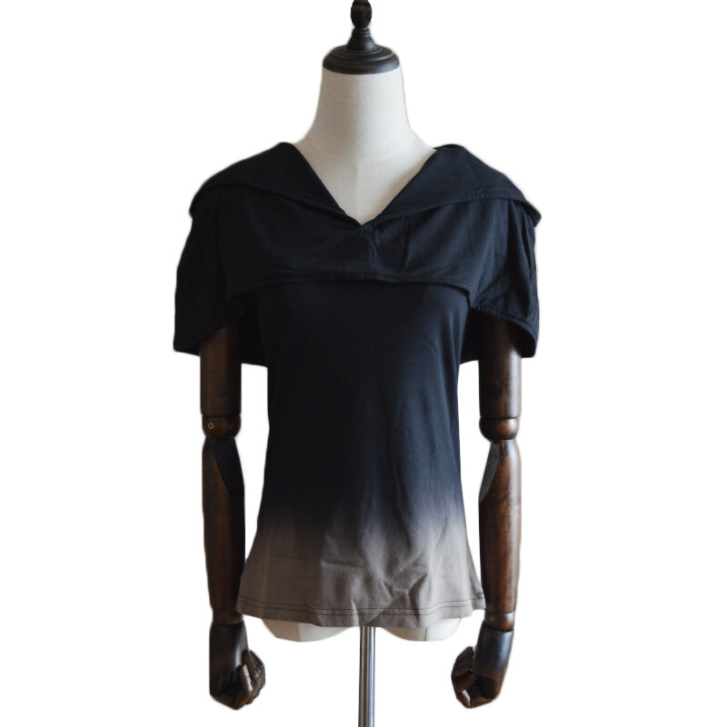 Camiseta punk gradiente feminina, com capuz, casual, camiseta, conjunto de duas peças, manga curta, verão, preto