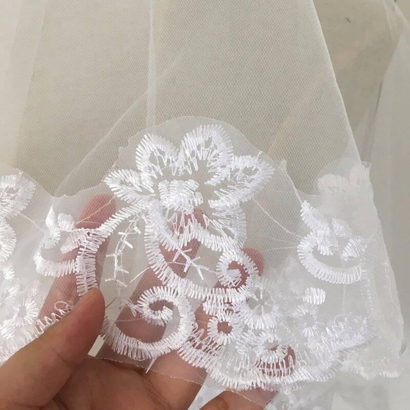 Zafiro velo de novia accesorios de boda blanco marfil de una capa corto nupcial velos borde de encaje nupcial sin peine velo de boda