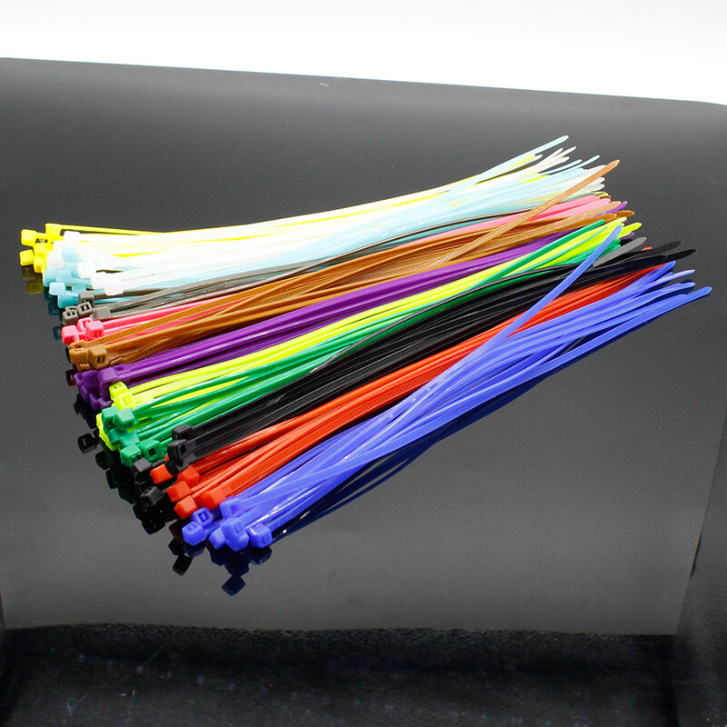 100 sztuk/paczka 4*200mm szerokość 2.7mm kolorowe Standard fabryczny samoblokujący plastikowe opaski kablowe z nylonu, drut Zip Tie