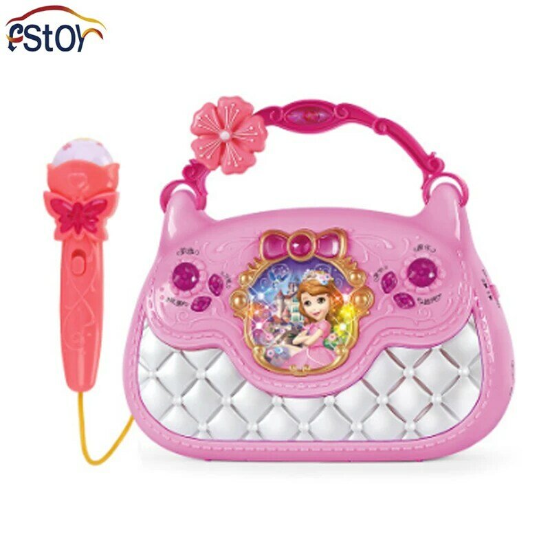 Bolso de mano de música para niños, casa de juegos para niña, regalo de cumpleaños multifunción con micrófono ligero, bolso de princesa hermoso, Juguetes