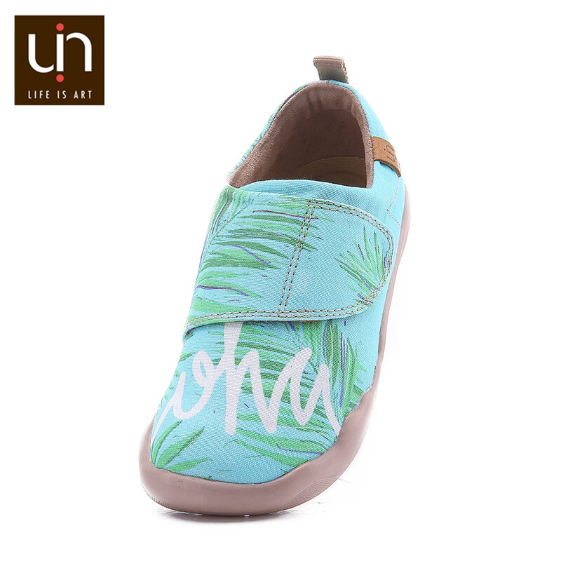 UIN Sea Breeze Design Painted Casual Shoes for Big Kids Hook & Loop Canvas Flats for Boys/Girls Comfort Outdoor Shoes Children
