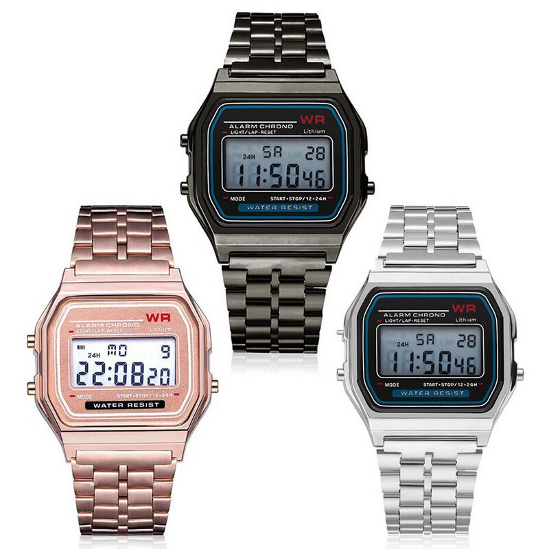 Relógio de pulso digital led quartzo, à prova d'água, vestido, luxuoso, dourado, aço, retrô, masculino, feminino, a7, 2020