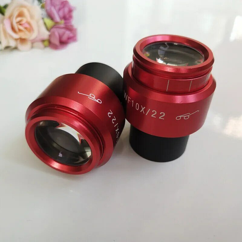 WF10X 22mm rojo de ajustable de alta Eyepoint de ángulo ancho lente ocular microscópico estéreo lente 10 veces de protectores para los ojos 30mm