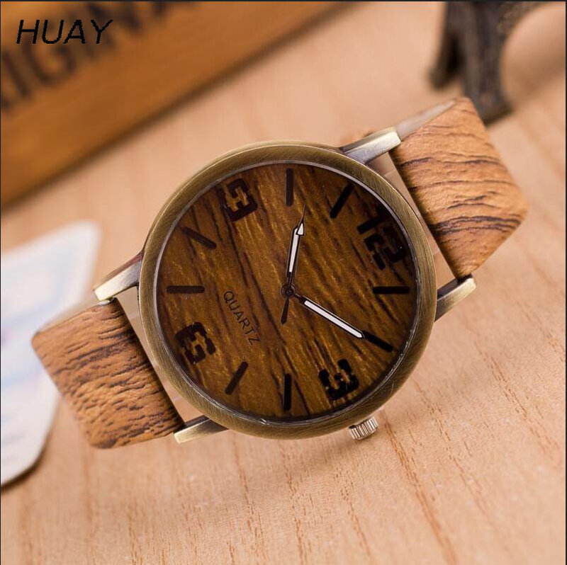 Simulação quente de madeira masculino relógios de quartzo popular casual cor de madeira pulseira de couro relógio personalidade criativa masculino relógio de pulso