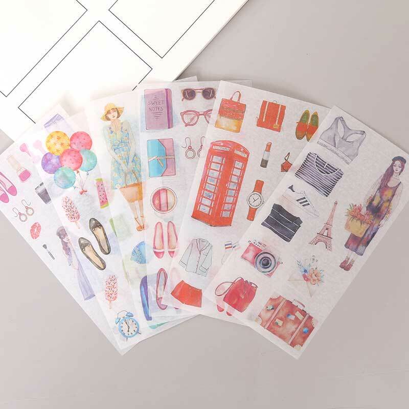 6 Pcs/pack Cute Stationery Sticker Kawaii Diary Sticker Paper For  Scrapbooking Diy Diary Album Stick Label Stickers