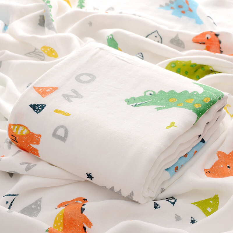 Mantas de algodón de bambú con dibujos animados para bebé, edredón de muselina de 4 capas, Toalla de baño infantil, 115x115cm