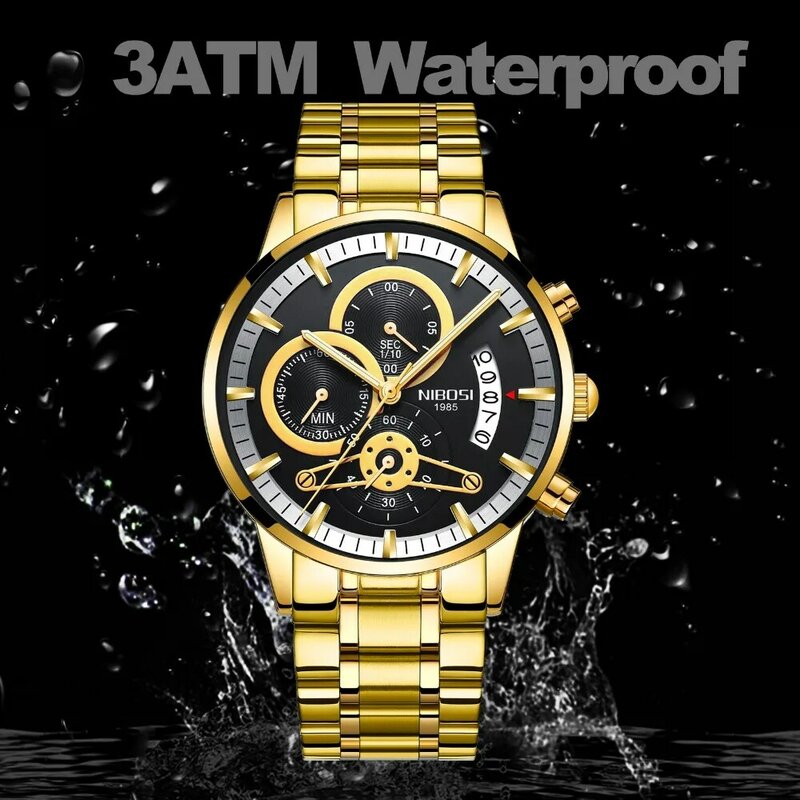 NIBOSI męskie zegarki luksusowe marki wojskowe Sport złoty zegarek mężczyźni biznes zegarek chronograf kwarcowy zegarek Relogio Masculino