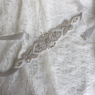 Ngọc trai và pha lê rhinestone wedding bridal vành đai và sash (26x5 cm)
