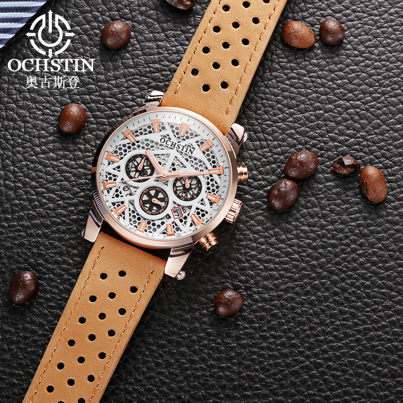 2018 mode hommes décontracté sport bracelet en cuir Quartz montre-bracelet étanche chronographe lumineux horloge Relogio Masculino Reloj