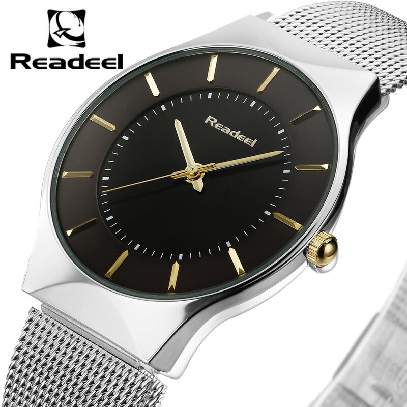 Men's Watches Stainless Steel Band Mesh Analog Quartz Wrist Watch Ultra Thin Dial Luxury Watch Men clock male reloj hombre