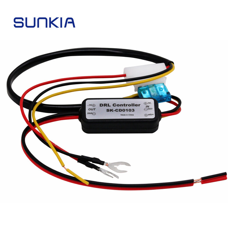 Sunkia-車のデイタイムランニングライト,ledライト,ブレーキ調光器付きリレーハーネス,オン/オフ,12-18v 5a,自動drlコントローラー,フォグライト,1個