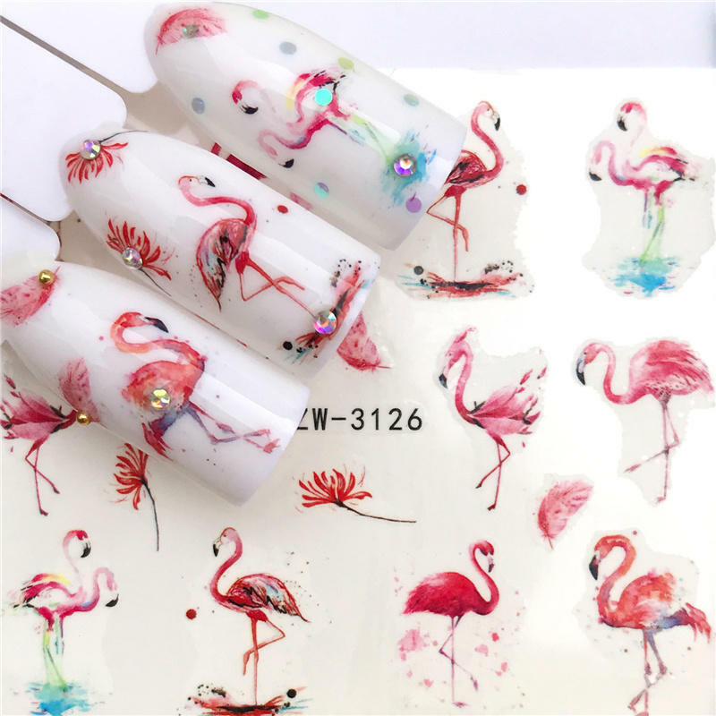 32 Desain Flamingo Seri Buah/Bunga Dekorasi Seni Kuku Stiker Transfer Pola Pemburu Mimpi Stiker Air Kuku