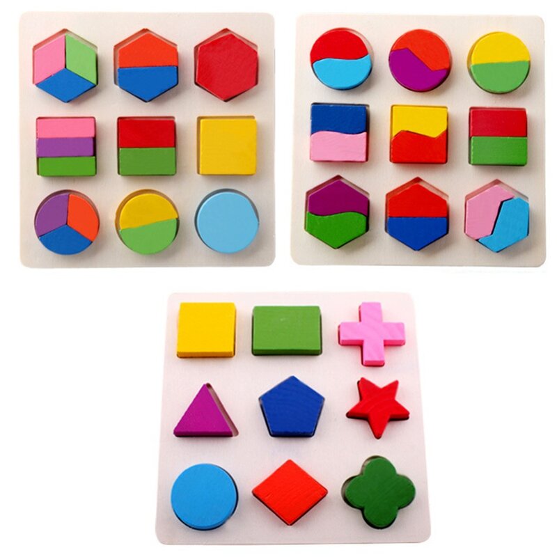 Giocattoli di legno del bambino dei bambini giocattoli di Montessori di apprendimento precoce della geometria variopinta di Puzzle 3D per i Puzzle di legno del giocattolo dei bambini Dropshipping