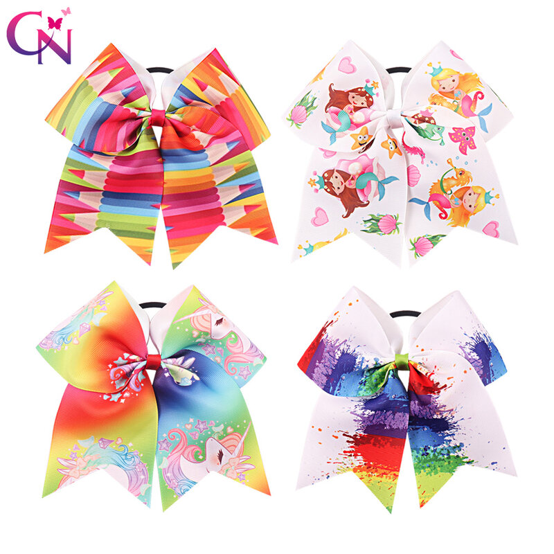 CN-lazos Cheer de 7 "con banda de goma para niñas y niños, cinta estampada, coleta de sirena, accesorios para el cabello