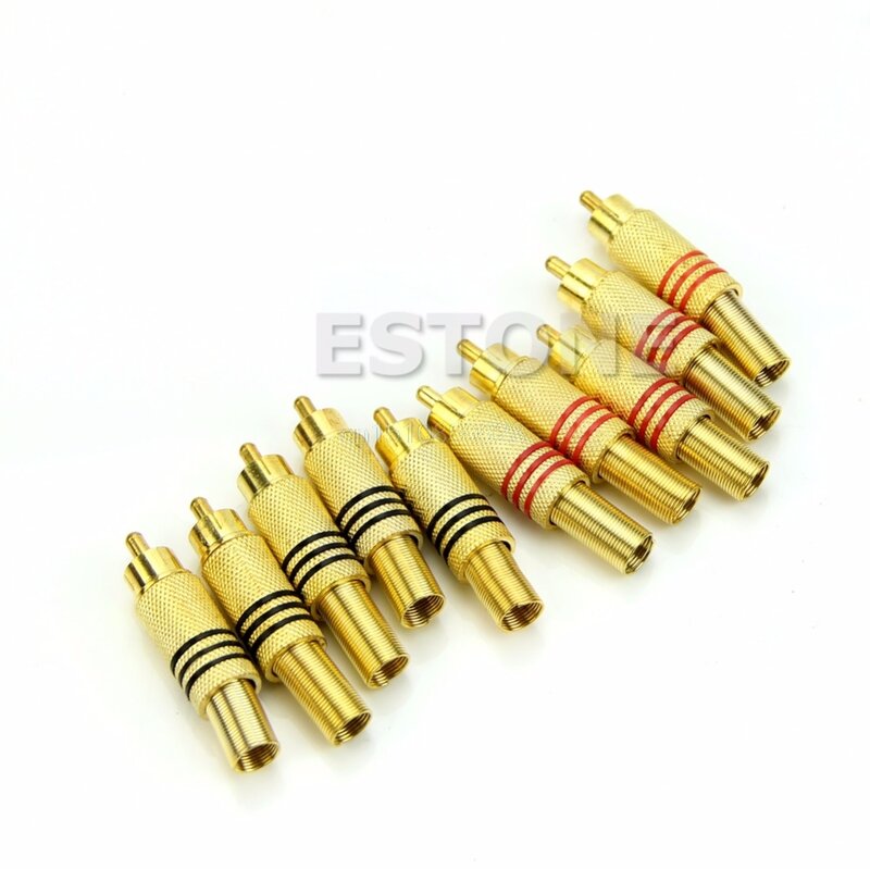 10PCS RCA Gold Plated Plug Audio Male Connector Metal Spring