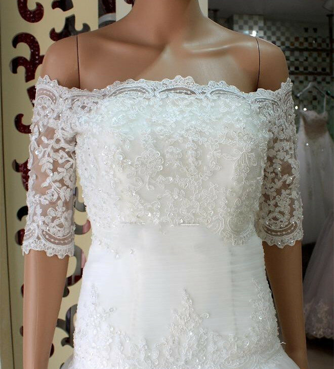 Veste de mariée en dentelle pour Bateau, faite à la main, châle boléro, demi-manches, classique, accessoire de mariage, taille personnalisée