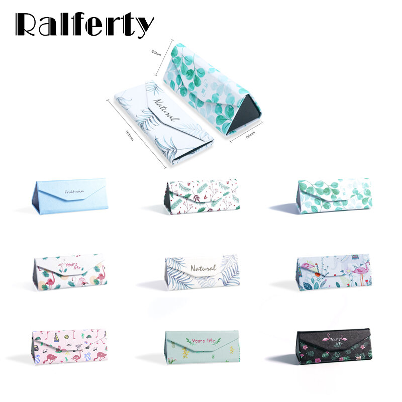 Ralferty-funda de gafas de sol con estampado de flores para mujer, estuche plegable para lentes triangulares, de cuero sintético, ligero