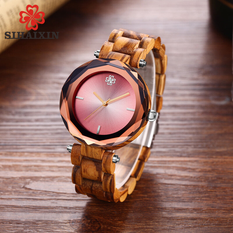 Montre en bois de genève pour femmes, petite montre-bracelet de luxe à Quartz, mode géométrique, bleu rose, 2019