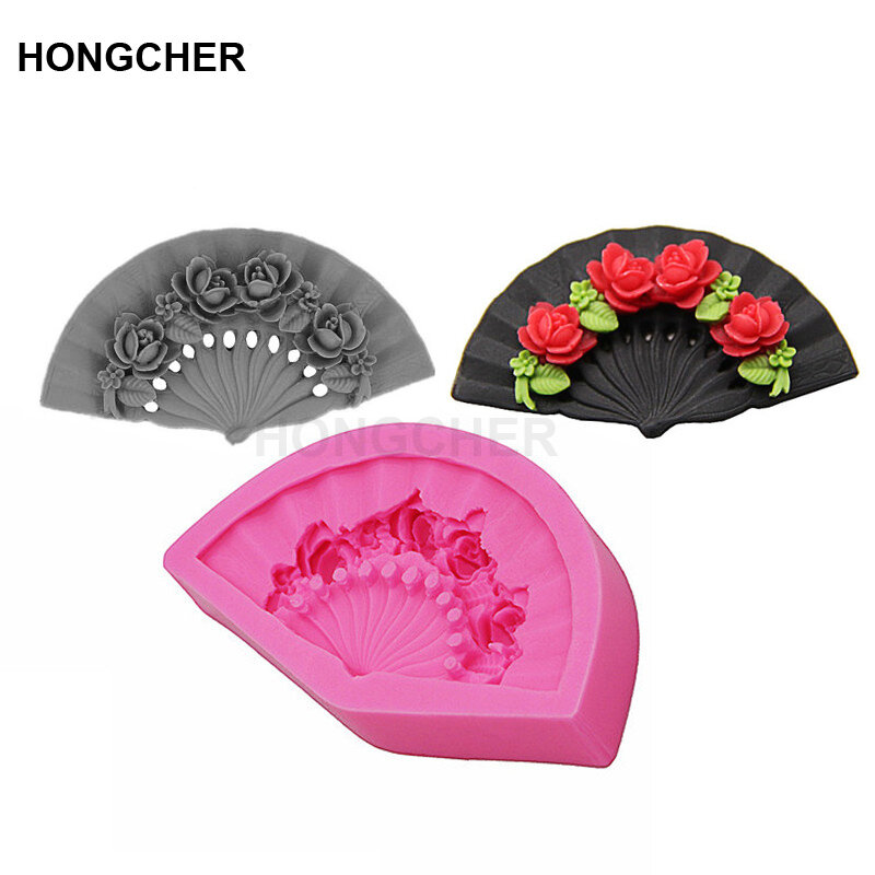 Rose Folding Fan Fondant Silicone Mold Chocolate Mold, Cake Dessert Decorating Mold, Kitchen Baking Gadget, Cookie Mousse Mould