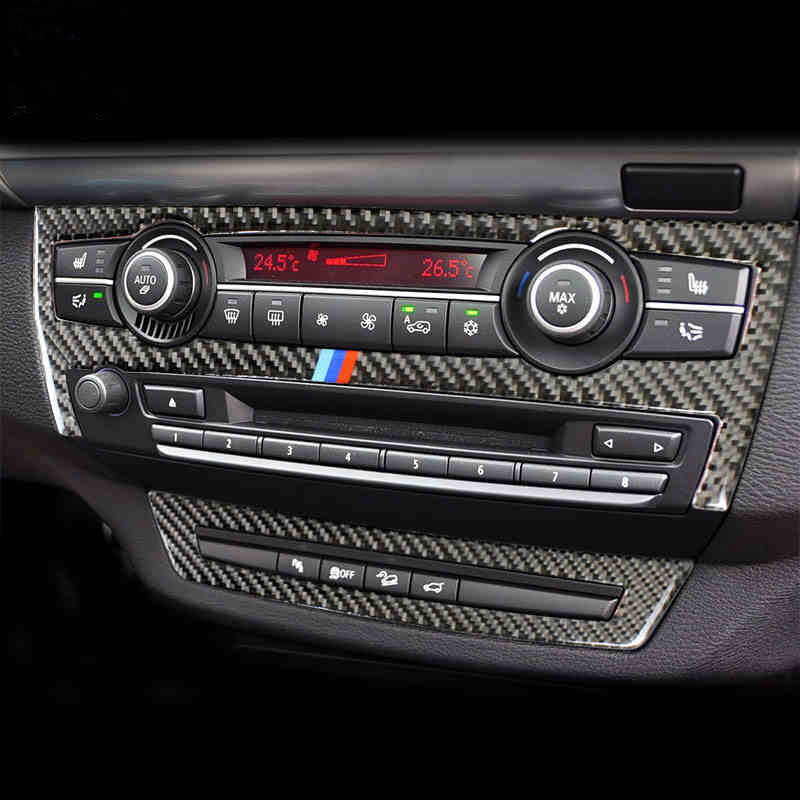 ألياف الكربون لسيارات BMW X5 X6 F15 F16 سيارة الداخلية تقليم تكييف الهواء CD لوحة التحكم سيارة التصميم يغطي لاصقة تزيين