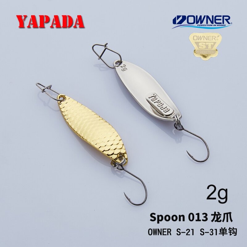 YAPADA-숟가락 013 Loong Claw 2g/3g 소유자 싱글 후크 32-38mm, 다색 아연 합금 금속 작은 스푼 낚시 미끼 송어