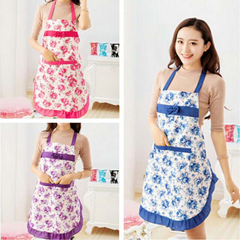 New Fashion Kitchen Apron for Men Women BBQ Cooking Baking Waist Aprons Sleeveless Floral Apron With Pocket Home Cleaning Tool