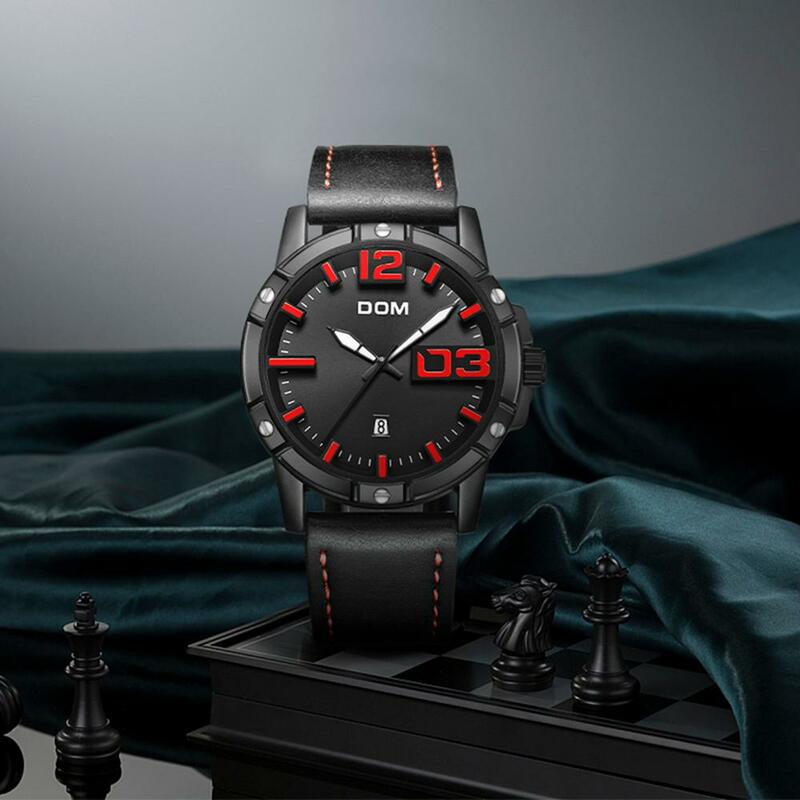 DOM-Reloj de pulsera deportivo para hombre, de cuarzo, de cuero, de negocios, resistente al agua, M-1218BL-1M5