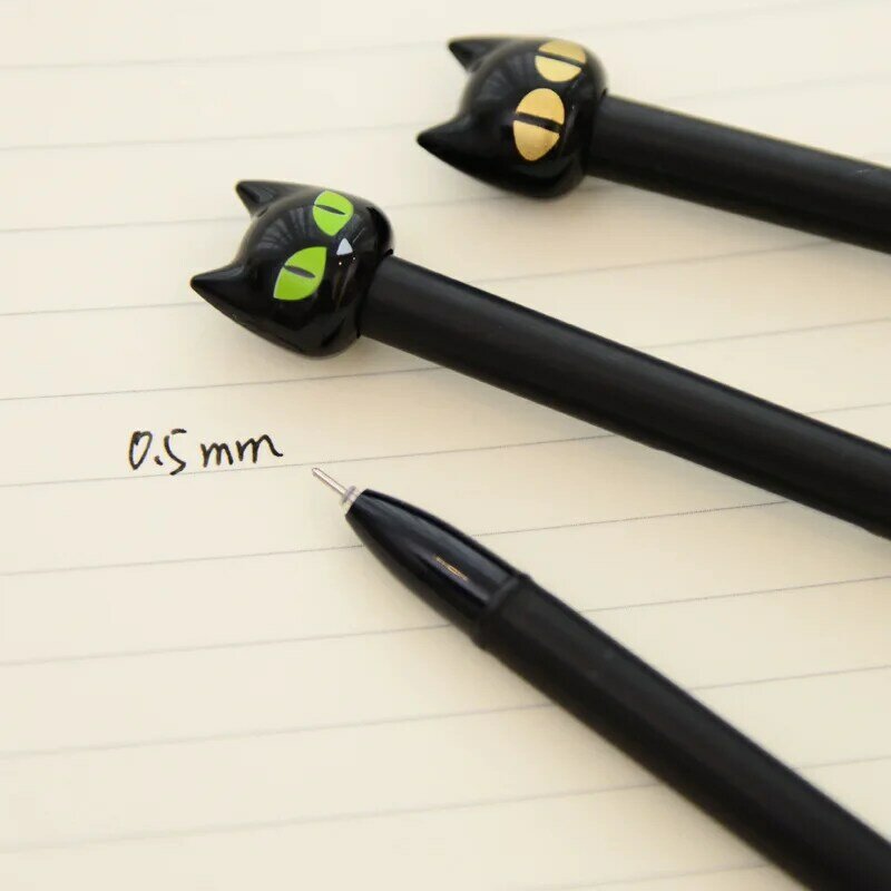 4PCS/lot  Novelty Black Cute Cat Head Gel Ink Pen Promotional Student Gift Stationery School Office Writing Pens Creative Stylus