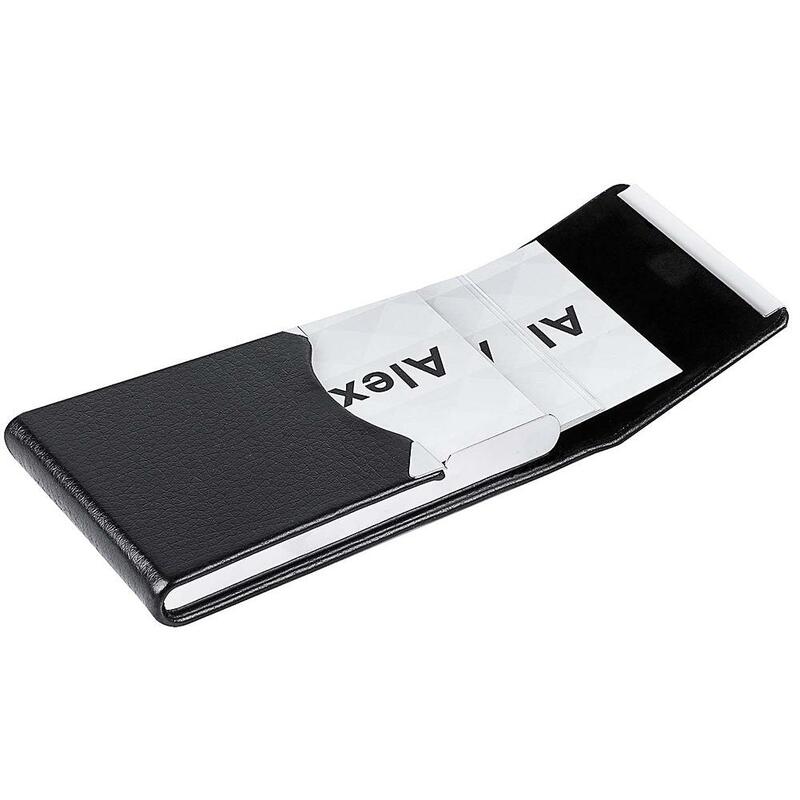 Carteira masculina portátil de couro e metal, compartimento para cartões, cartões, identidade, de visita, armazenamento