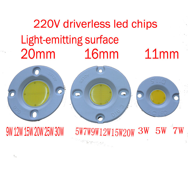 Luz LED COB AC220/110V Módulo de cerámica sin taladro, chip de lámpara, controlador integrado 5W 7W 9W 10W 12W 15W 20W 30w para bombilla