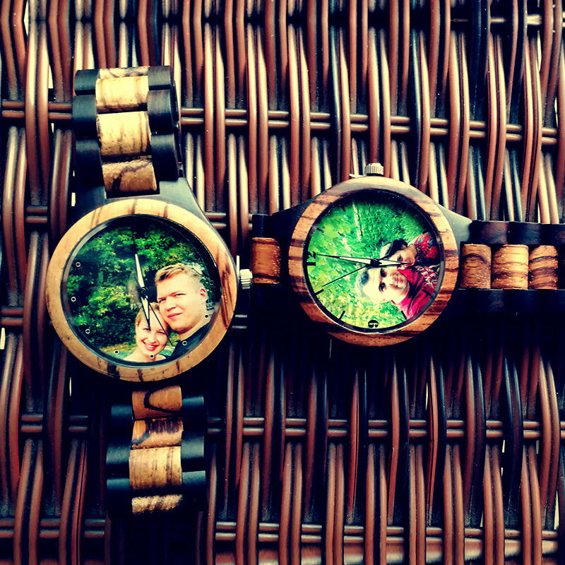 Unikalna osobowość prywatny personalizowany zegarek zdjęcia drukuj bambusowe drewniane zegarki mężczyźni kobiety staromodny zegar prezent rodzinny Dropshipping