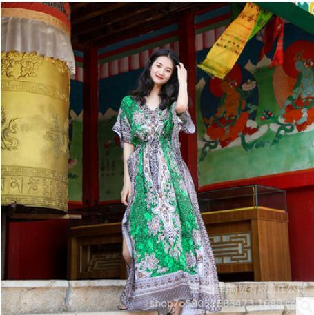 New Arrival Womens Fashion Kaftan Ethnic Rayon Maxi Dress Vintage Tunic Boho Casual Printed Long Dress V Neck Vestidos K925