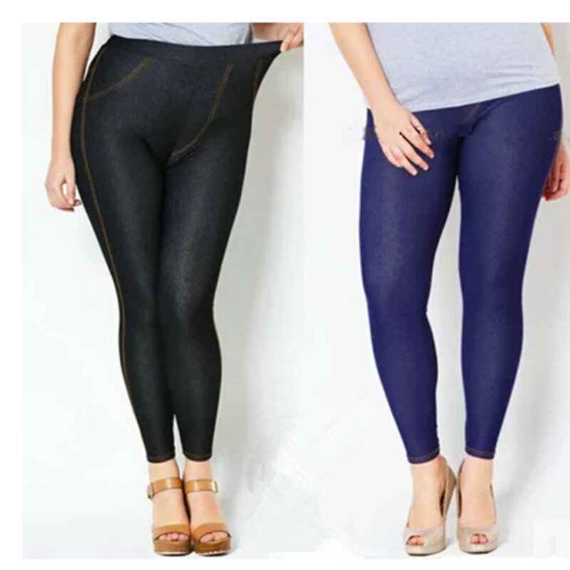 Pantalones vaqueros de imitación para mujer, Leggings elásticos de cintura alta, cálidos y gruesos, color negro y liso, invierno, 2021, LG-171