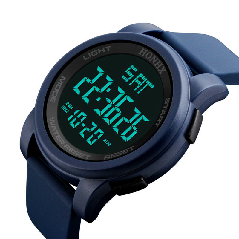 Relógio de pulso masculino à prova d'água, relógio de pulso esportivo digital com lcd com cronômetro e data, q