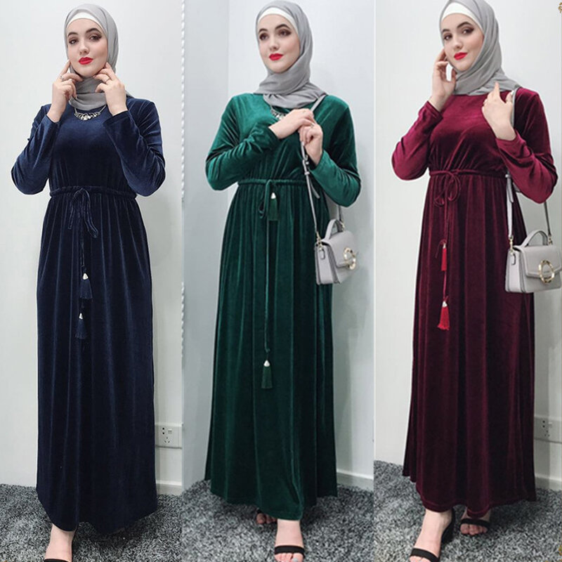 2021 velours Abaya Femme Caftan Robe dubaï musulman mode Robe turquie Abayas pour les femmes Caftan Ramadan Eid moubarak Islam vêtements