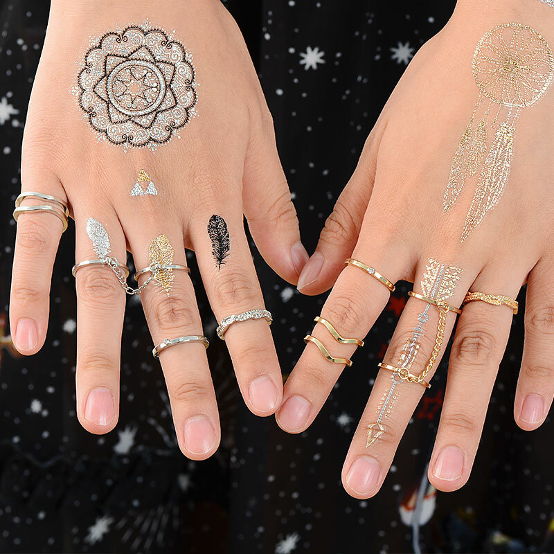 Misanryne conjuntos de anéis abertos, joias ajustáveis douradas com 6 cores e articulações de dedo aberto para mulheres, joias para presente