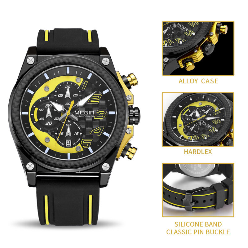 Megir esporte masculino relógio de pulso de quartzo relógio de pulso de luxo da marca superior relógio de pulso de silicone militar do exército relógios