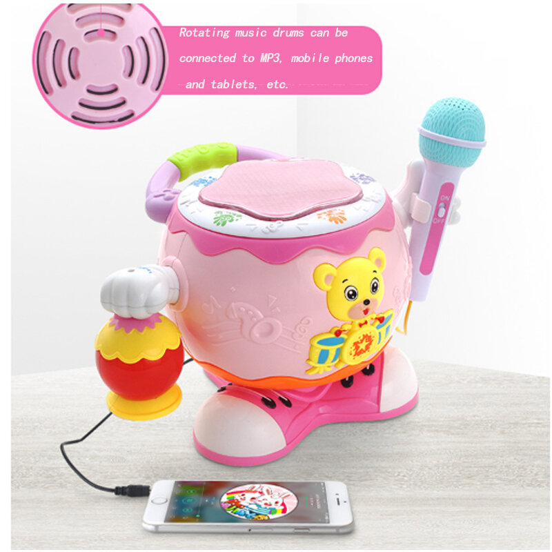 Linterna de oso de tambor con música giratoria multifunción con micrófono, juguetes educativos para bebés, sonido y luz, regalo de Navidad