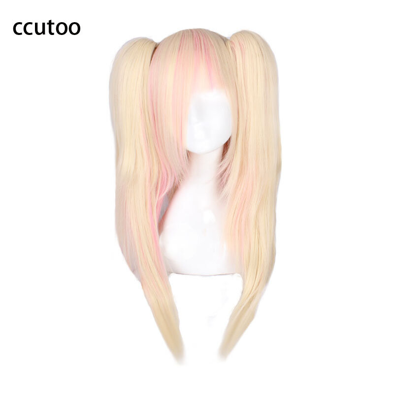 Ccutoo-pelucas de pelo sintético para fiesta de Cosplay, pelo de 65cm, color rubio medio, rosa, mezcla, fibra resistente al calor + gorro, Kiryu Hiyori