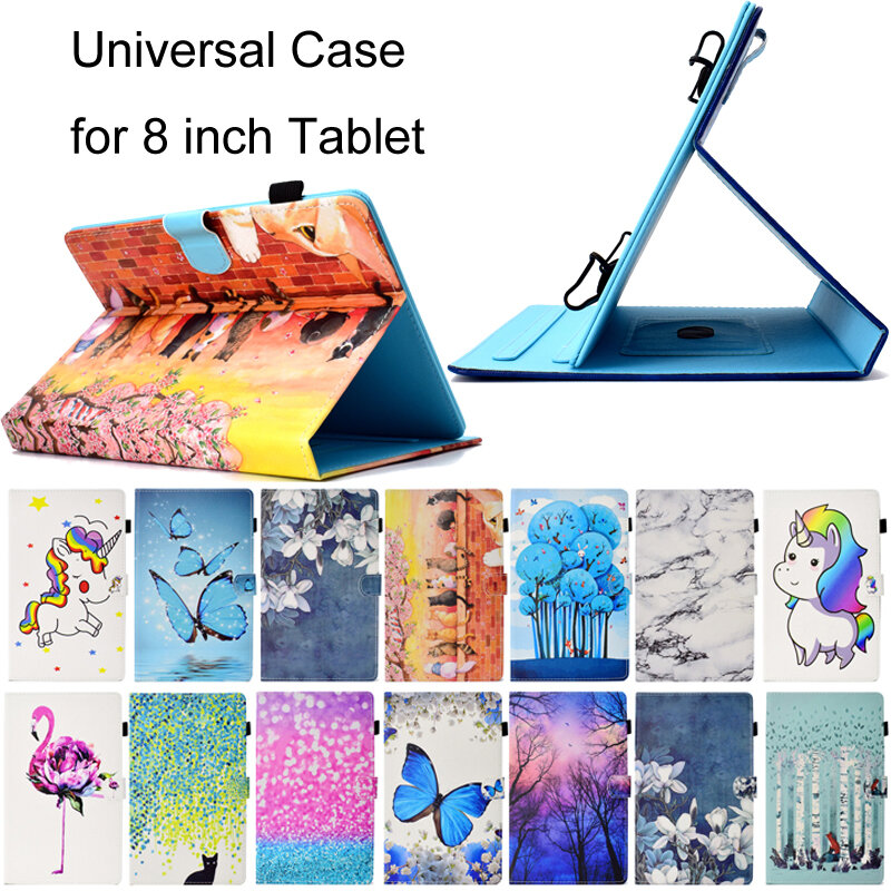 Universal 8 "Tablets Funda para 8 pulgadas de moda de dibujos animados de cuero de la impresión de la carpeta magnética de la cubierta de la caja del tirón Coque Shell Hull piel