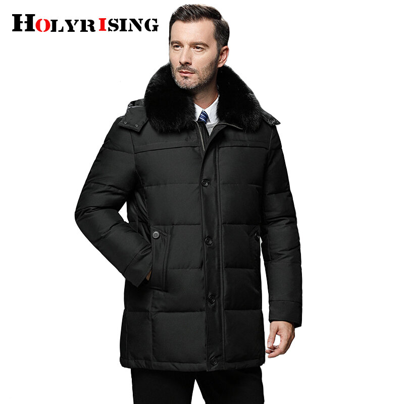 Holyrising 2018 Winter Thick Hood Detached Warm Men Duck Down Overcoat Thermal Male Big size Parka white duck down coat 18570-5