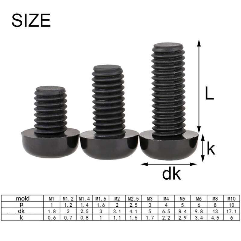 Parafusos de cabeça phillips, 50 peças de parafusos preto de aço carbono, m2, 5, m3, m4, m5, m6, iso7045, din7985, gb818