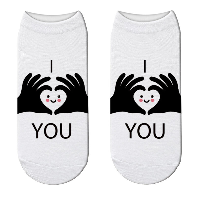 Носки женские короткие Смешные с 3D-принтом «Я люблю тебя»