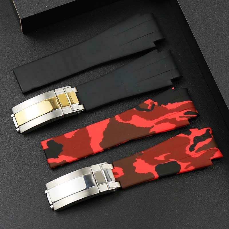 Men's Camouflage Rubber Strap 20mm for Rolex Strap Women's Waterproof Sports Rubber Watch with Buckle