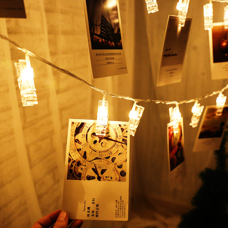 10 قطعة صور بطاقة النجوم كليب سلسلة ضوء جارلاند مرنة صورة بطارية مصباح بالطاقة كريستال كليب الإضاءة للحزب عطلة