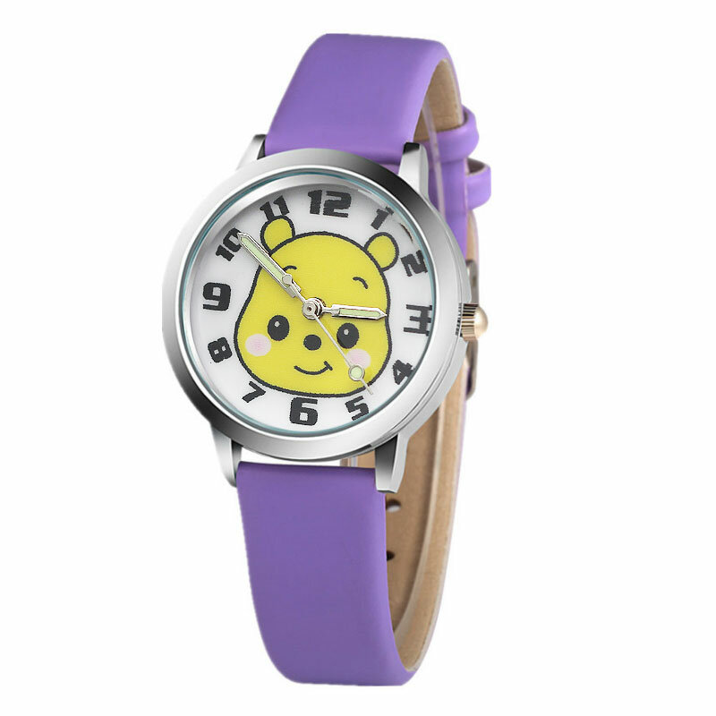 Boy girl casual watch cute yellow cartoon bear child quartz clock simple leather design kids student watch  relogio