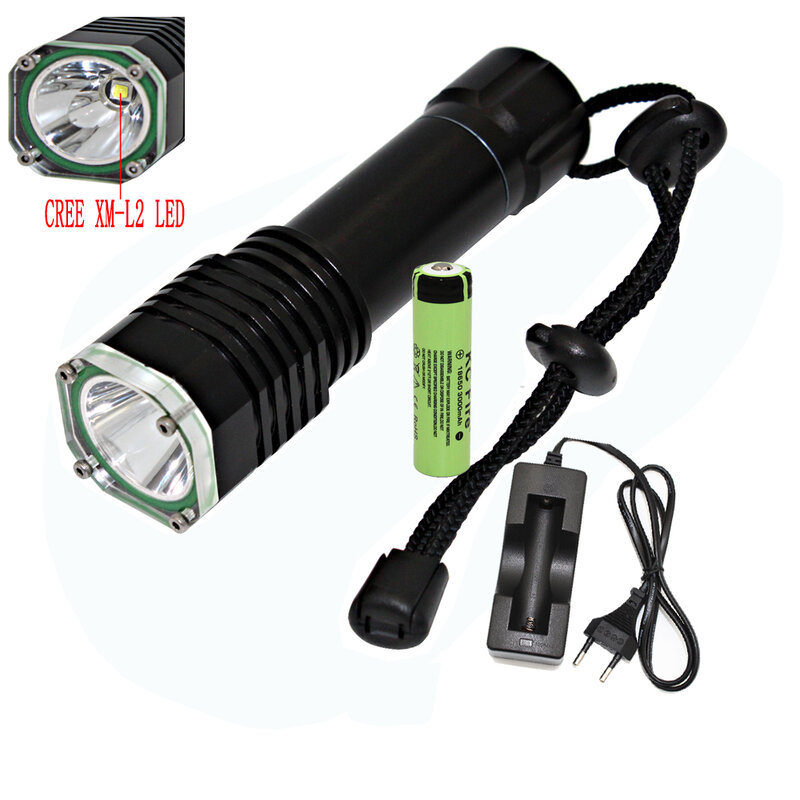 Portatile 2000LM XML-L2 LED torcia subacquea torcia lampada subacquea lanterna impermeabile Flash Light 18650 caricabatterie